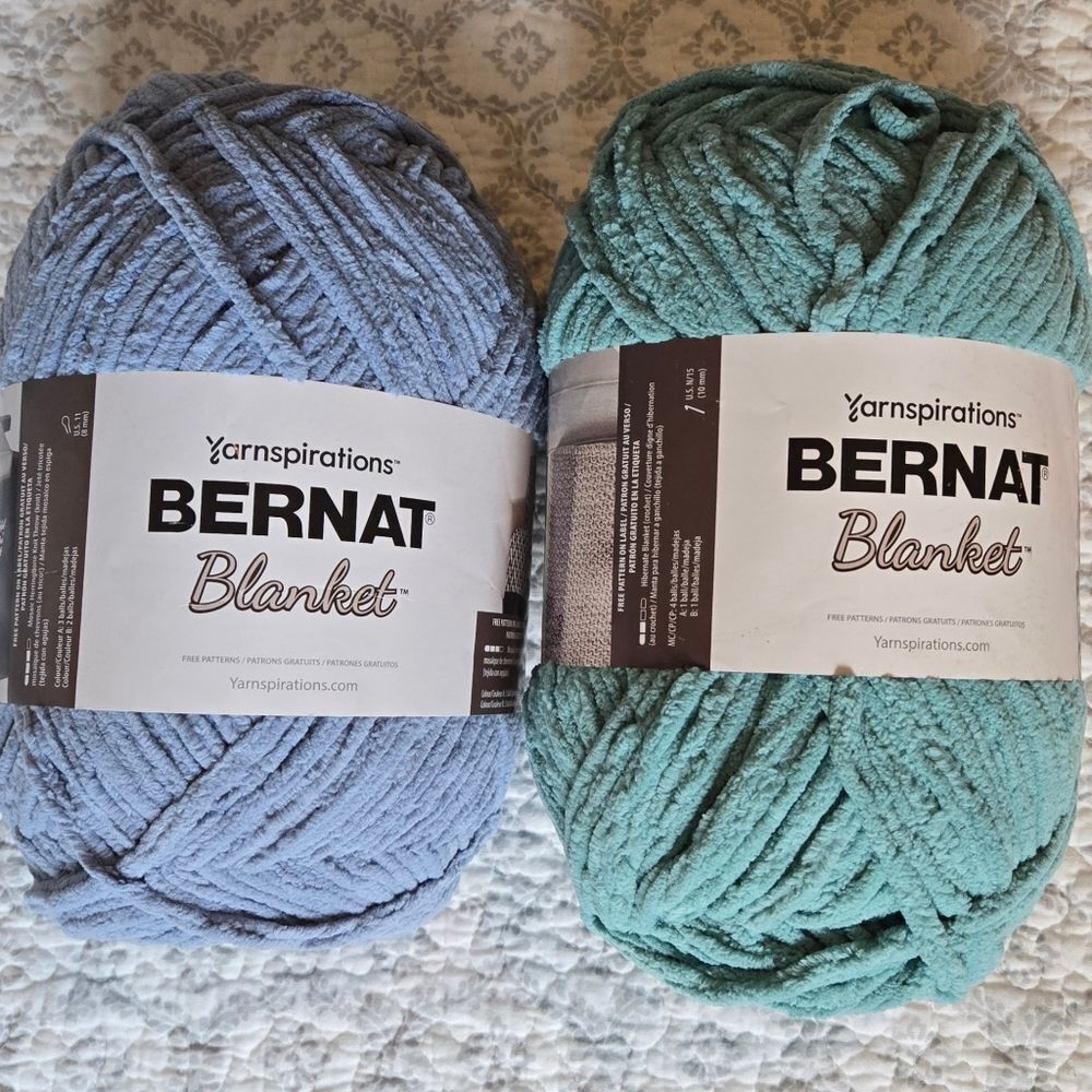 Bernat Blanket Yarn - Gray Blue & Light Teal 10.5 Ounces Each